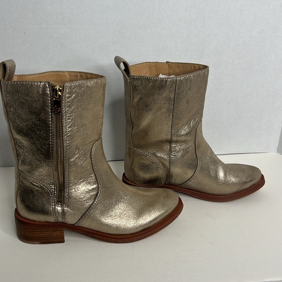 Tory Burch Halle Metallic Gold Leather Mid Calf Short Boots Shoes Size 6M - Picture 2 of 11